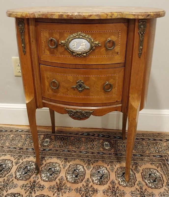 French Louis XV Style Rouge Marble Top Bombe Commode Nightstand Side table