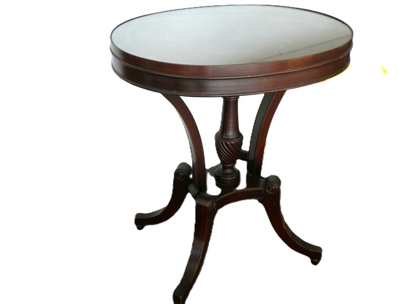 vntg 25 1/4" TALL WOOD 22" x 17" OVAL TOP W GLASS OCCASSIONAL TABLE