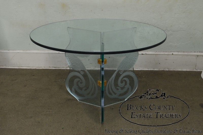 Contemporary Phoenix Etched Round Glass Dining Table (possibly Pace) gallery