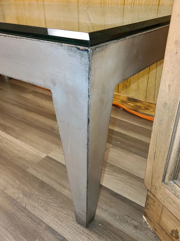Modern Rustic Accent/Coffee Table with Glass Top and Metal Base gallery