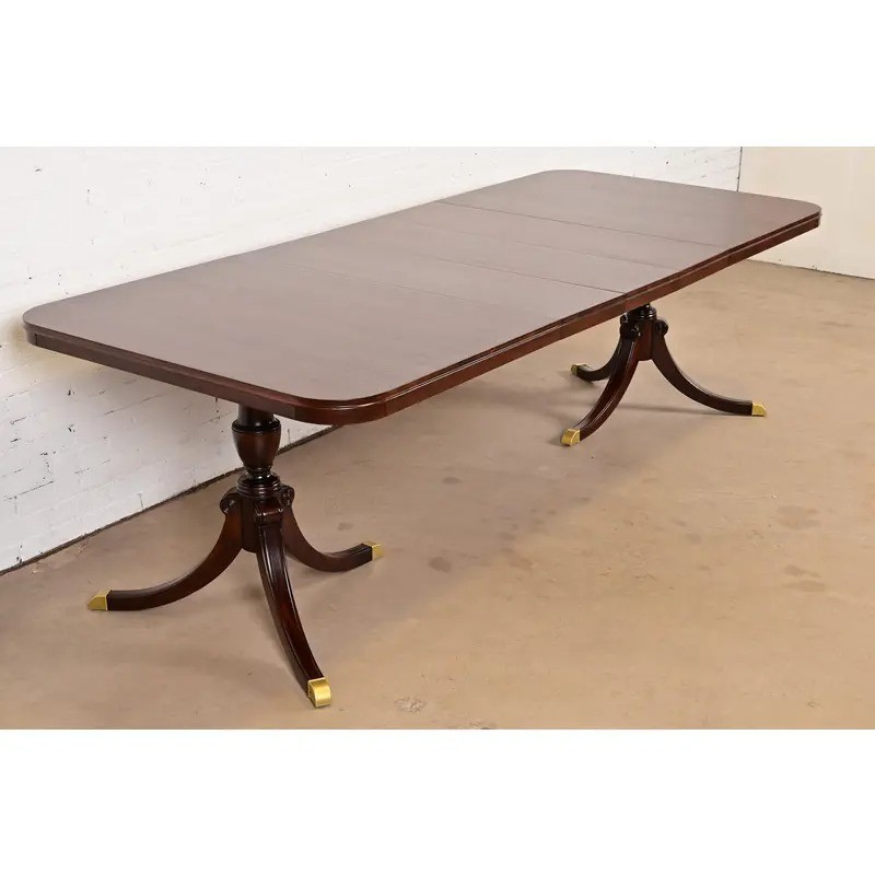Drexel Georgian Double Pedestal Extension Dining Table, Newly Refinished