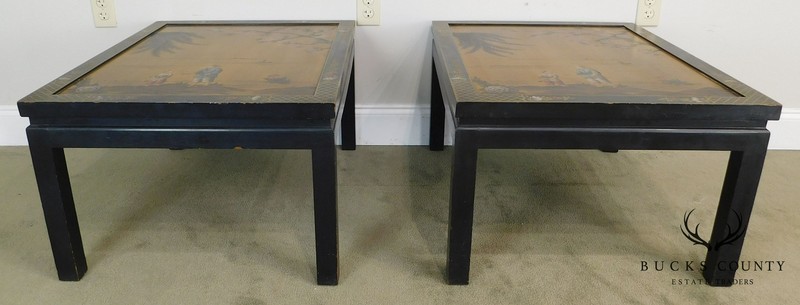 Kozak Studios Black & Gold Chinoiserie Painted Pair Side Tables gallery