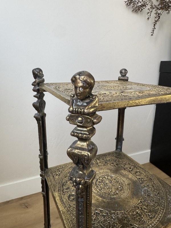 Antique Edwardian 3-Tier Brass Side Table – Ornate Claw Feet & Timeless Elegance gallery