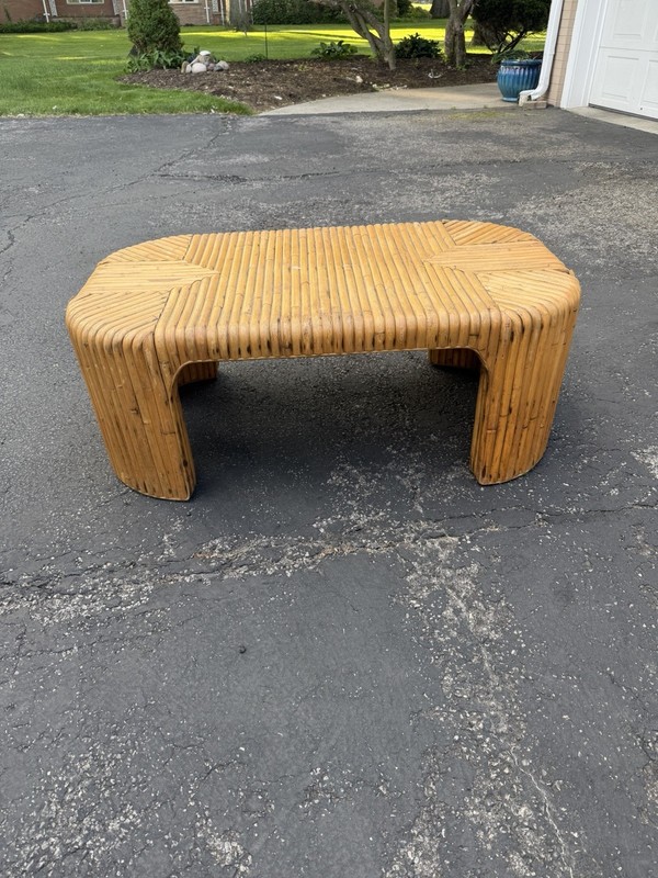 1970s Vintage Split Bamboo Coffee Table with Waterfall Edge