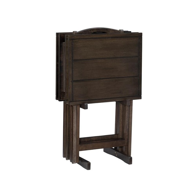 Pemberly Row Transitional Five Piece Wood Tray Table Set in Gray gallery
