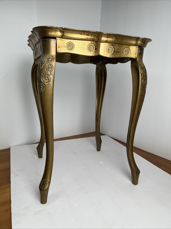 Vintage Italian Florentine Side Table Gold Baroque MCM 12" X 12"X 16.75" Nesting gallery