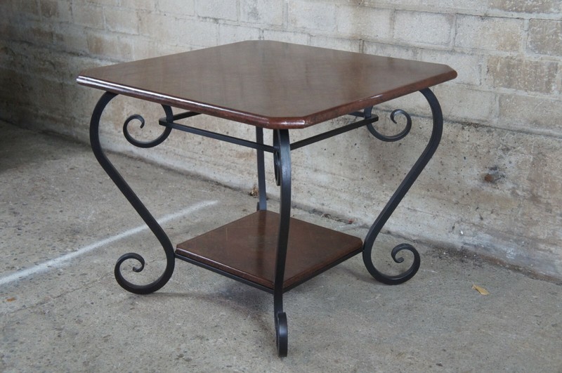 Brunschwig & Fils Vintage French Regency Scrolled Iron & Wood Side Accent Table gallery