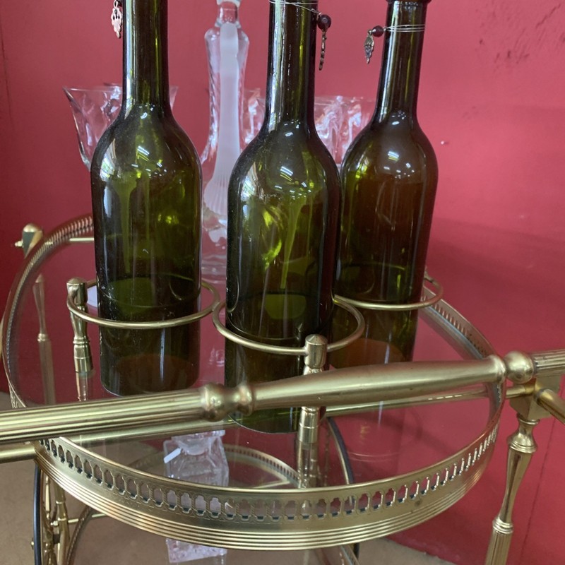 VTG Brass Italian Neoclassical 2 Tier Bar Cart Oval Glass Style of Maison Jansen gallery