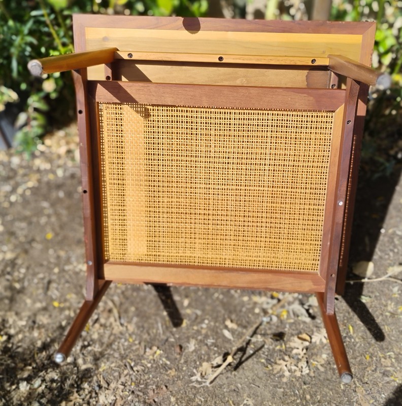 Vintage Drexel Declaration Mid Century Modern 2-Tier Walnut & Cane Tables MCM gallery