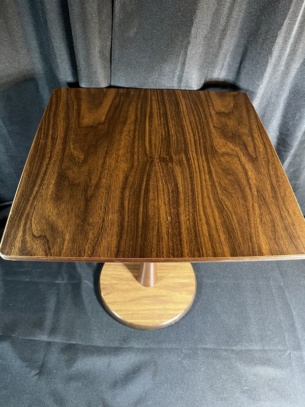 Mid Century Small Wood and Formica Pedestal Side Table plant stand