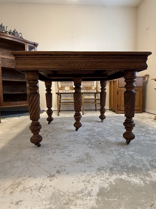 Square Rectangle Antique 1900's Solid Oak Dining Room Table Ornate Leg Design gallery