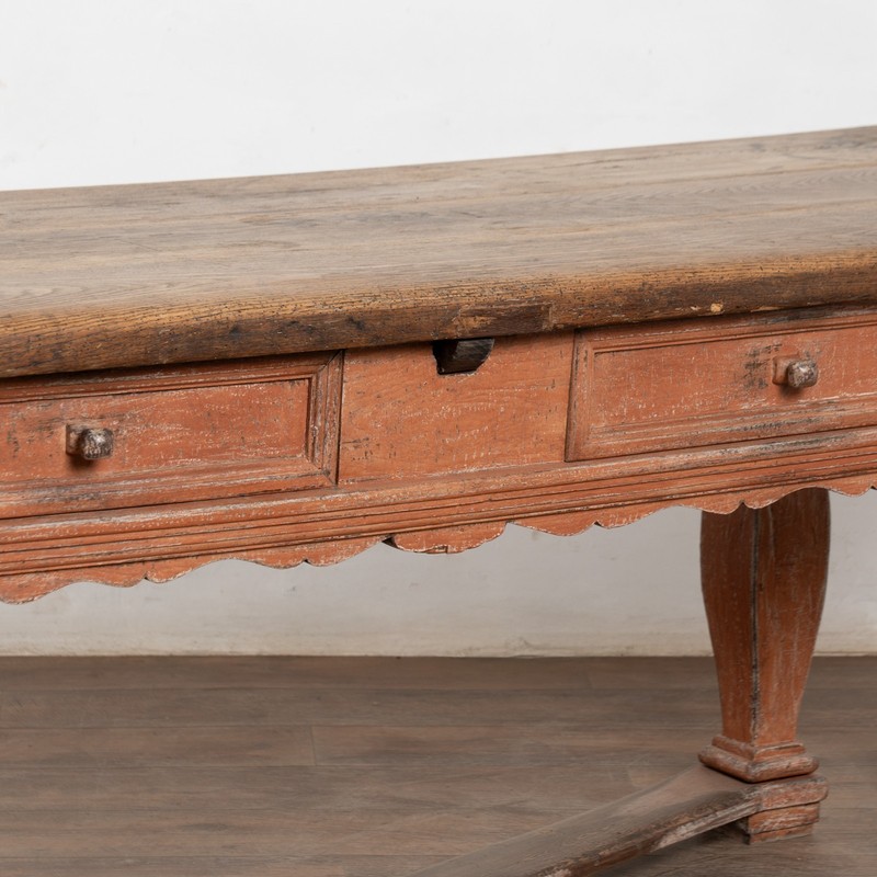 19th Century Oak Baroque Library Table with Two Drawers gallery