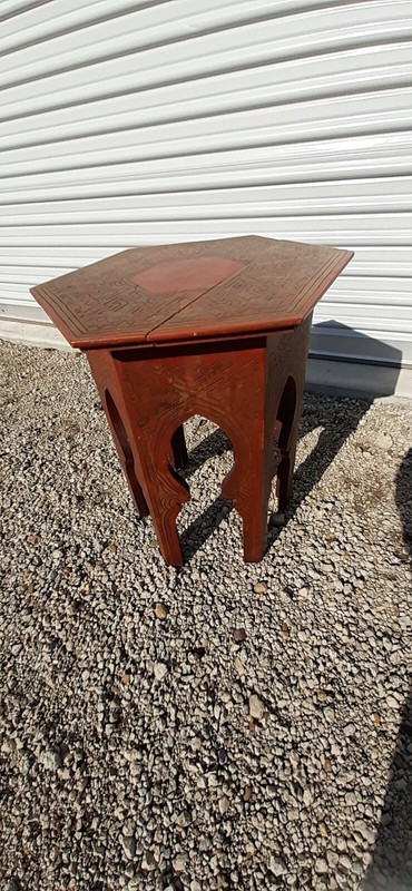 Antique Hexagonal Table, Handmade, Beautiful Styling, Unique, Very Heavy Wood