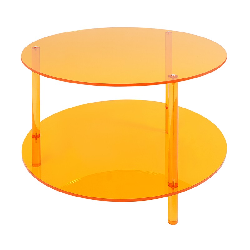 Acrylic Coffee Table, Small Round Modern End Table, 2-Tier, 23.6" x 16.5" Orange gallery
