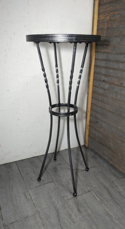 Vintage Mid Century Modern Round Slate Tile Iron Plant Stand Pedestal Table gallery