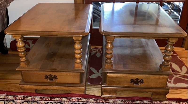 Vintage Traditional Ethan Allen Single Drawer End Table—A Pair