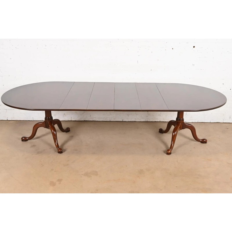 Henkel Harris Georgian Solid Cherry Double Pedestal Dining Table, Refinished gallery
