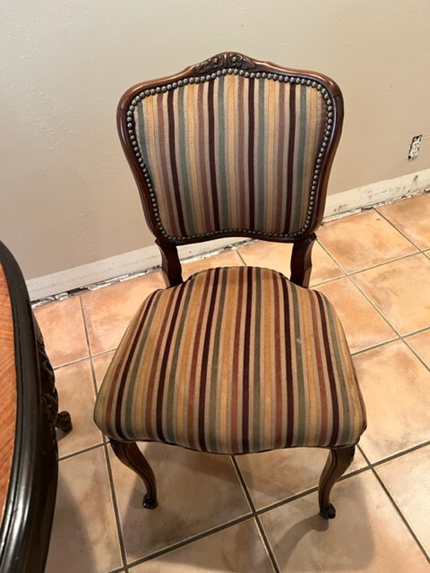 WALNUT (BURLED) DINING TABLE AND 4 MATCHING CHAIRS--ALL LOUIS XV STYLE gallery