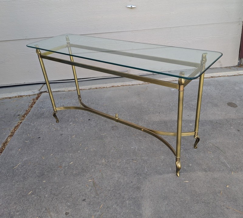 Vintage La Barge Style Glass Brass Console Table Flame Tip Hollywood Regency gallery