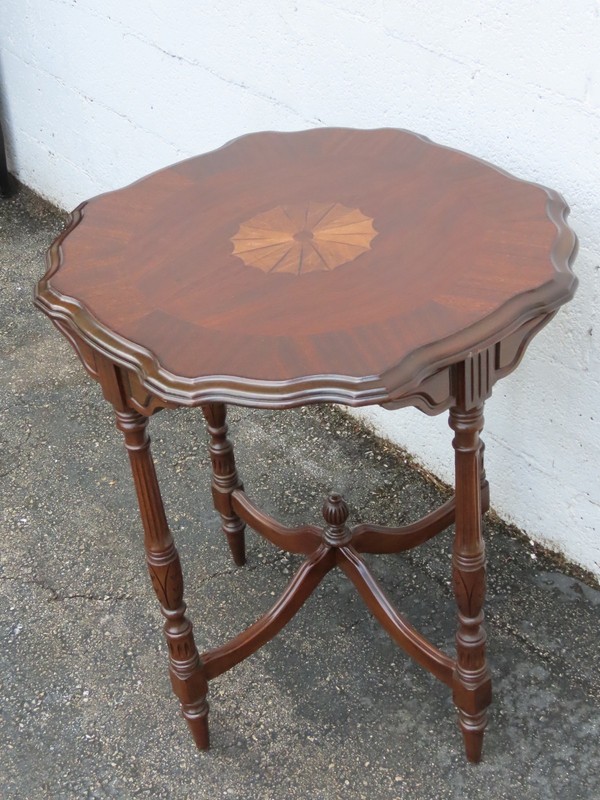 Early 1900s Inlay Round Carved Side End Accent Table 6335 gallery