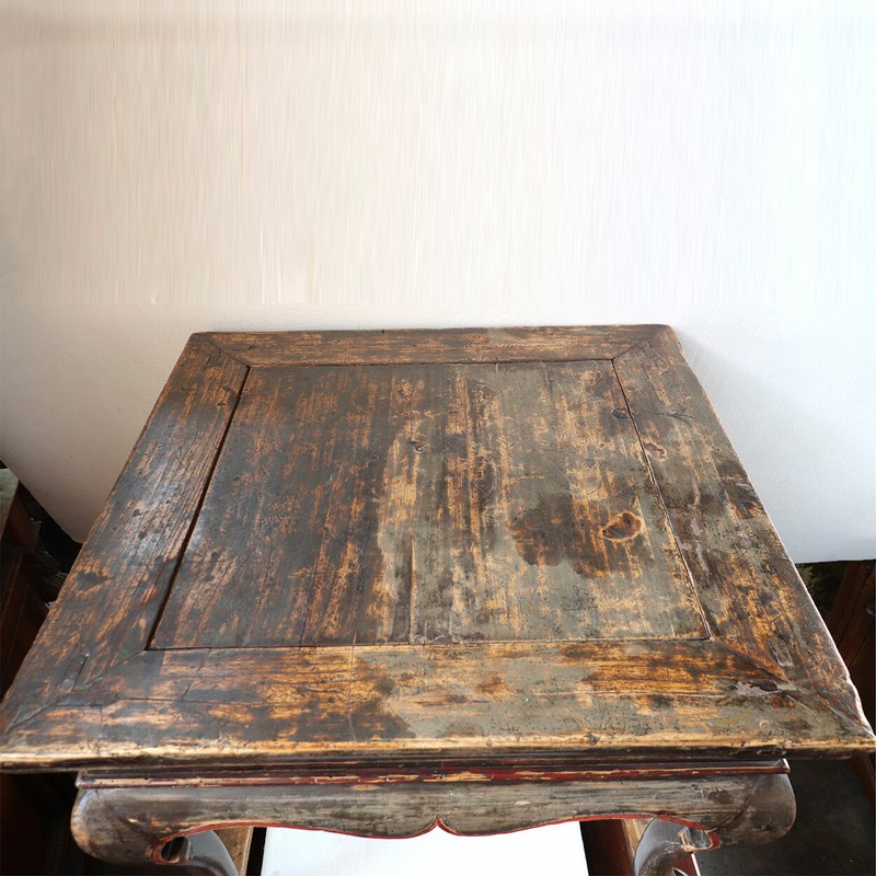 Antique Chinese Qing Red & Black Lacquered Elm Square Center Table 18th century gallery