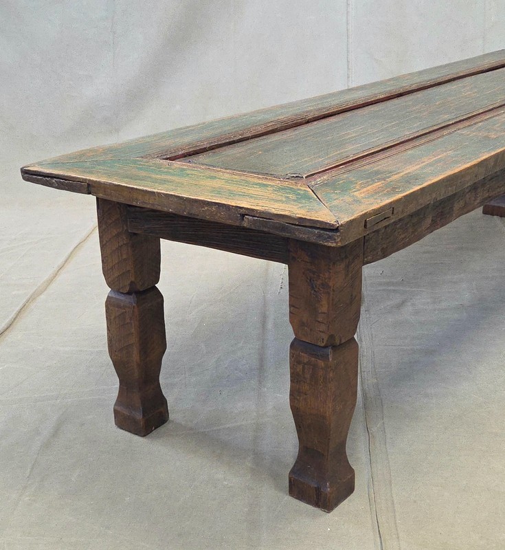 Vintage Teak Coffee Table Made From an Old Reclaimed Door With Green Paint gallery