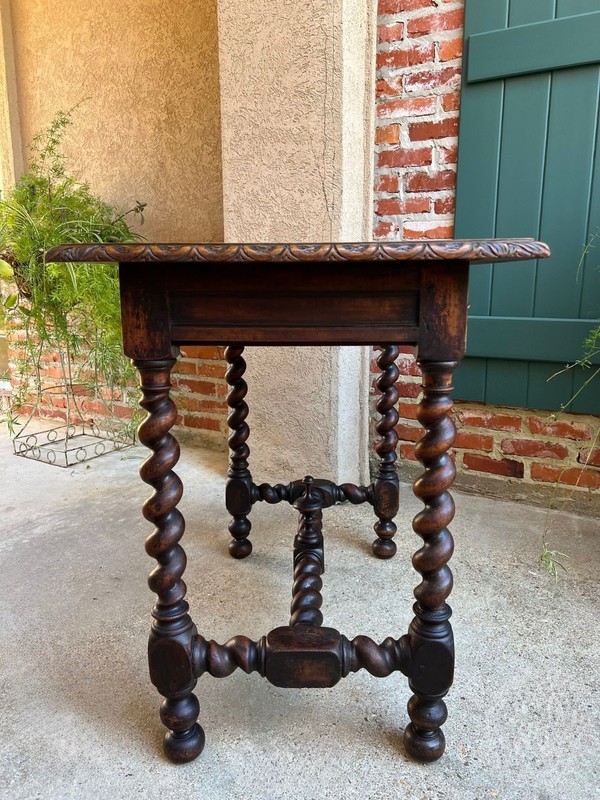 Antique English Console Table Writing Desk Jacobean Barley Twist Carved Oak gallery