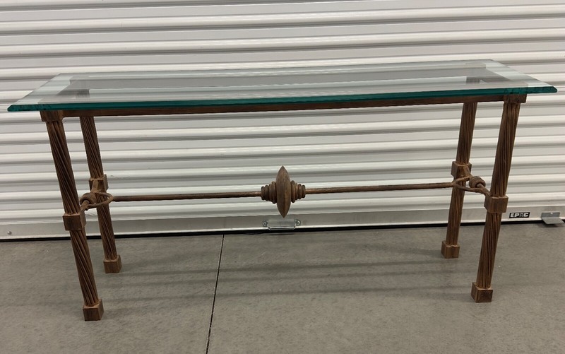 Iron and Beveled Glass Brutalist Industrial Iron Console Sofa Table
