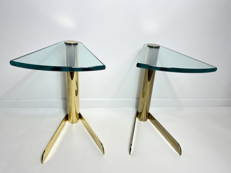 Leon Rosen For Pace Collection Pair of Brass and Glass Side Tables gallery