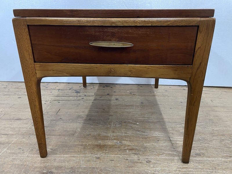 1965 MCM Lane Rhythm Collection Walnut Single End Table w Drawer Brass Plate gallery