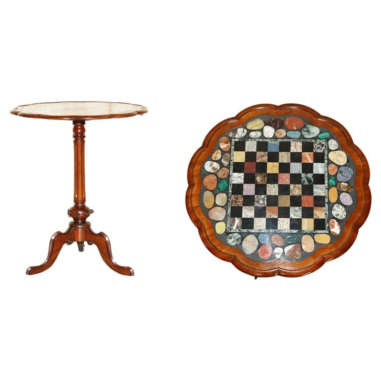 FINE ANTIQUE WILLIAM IV 1830 PIETRA DURA SPECIMEN MARBLE CHESS BOARD TABLE