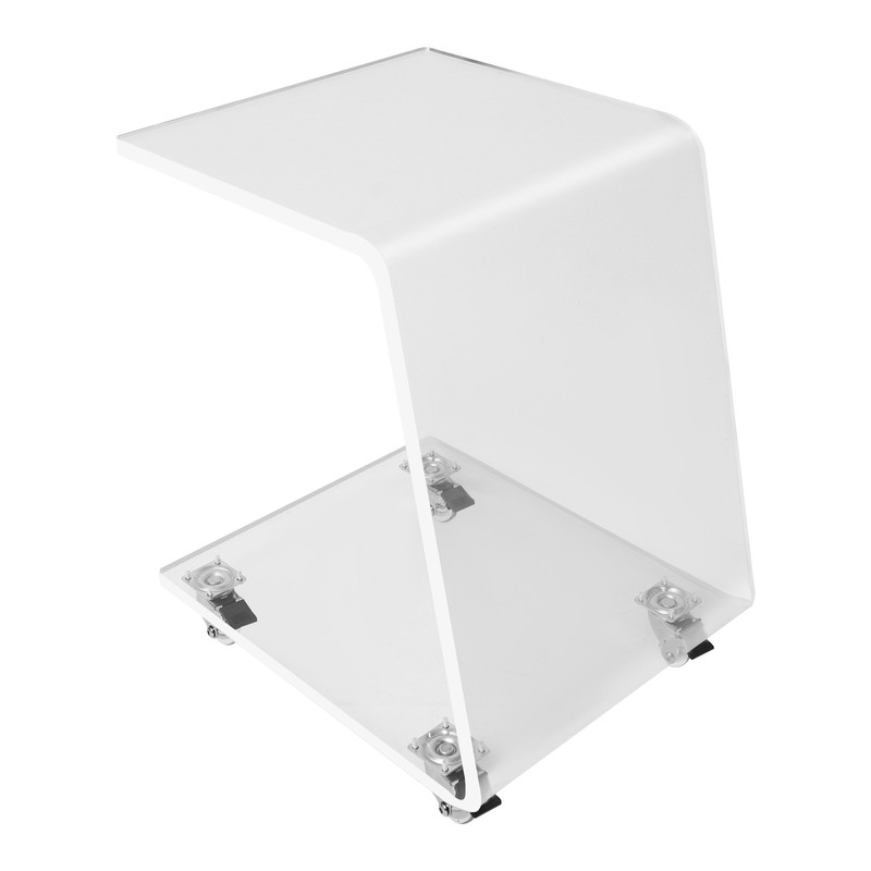 Clear C-Shape Side Table Acrylic Mobile with Brakes 44.09lbs Load Home Office gallery