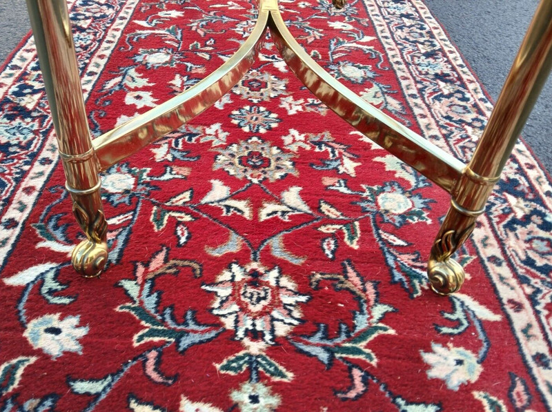 Mid Century Labarge Style Oval Beveled Glass Brass Coffee Table Flame Feet Riser gallery