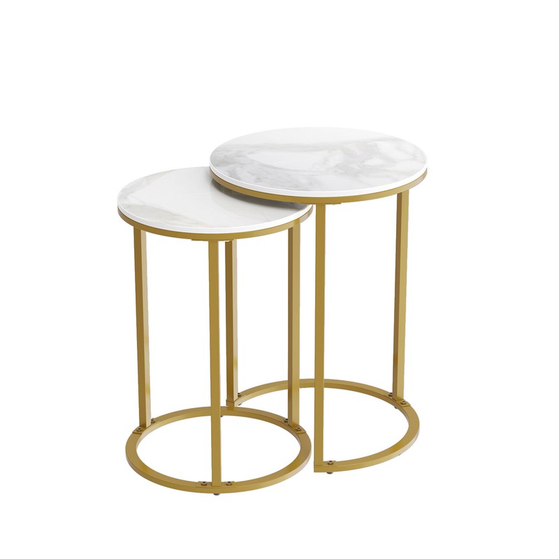 Sintered Stone Round Nesting End Table Set of 2 Sofa Side Table with Metal Frame gallery