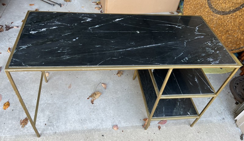Special Custom Gold Modernist Gilt Metal French Marble Black writing desk gallery