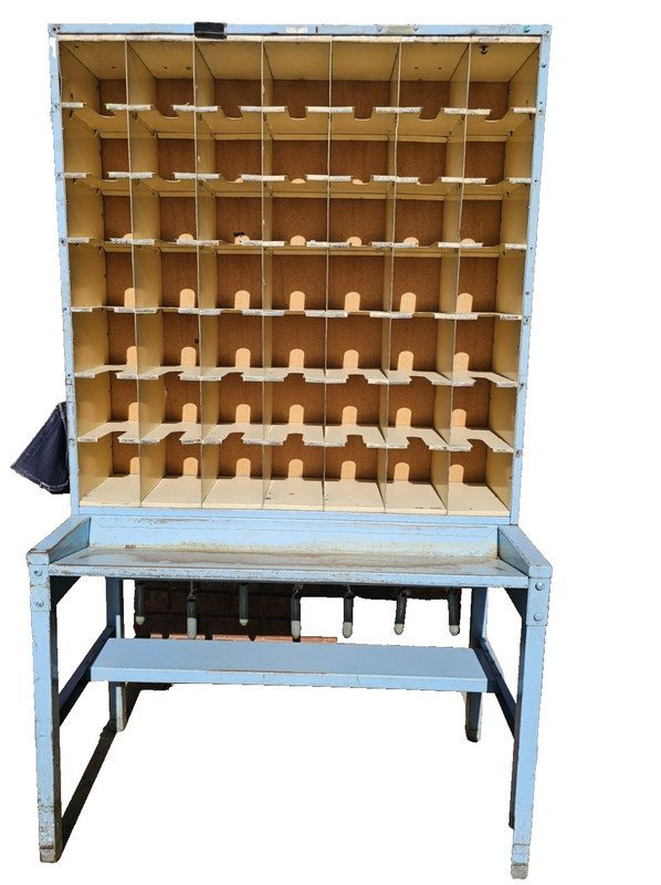 ANTIQUE METAL MAIL POSTAL SORTING DESK PAINTED BLUE FARMHOUSE VINTAGE INDUSTRIAL