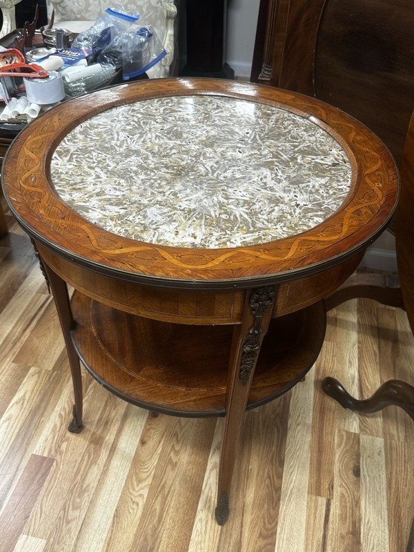 French Antique Louis XV Inset Beautiful Marble Top Inlaid Side Center Table gallery