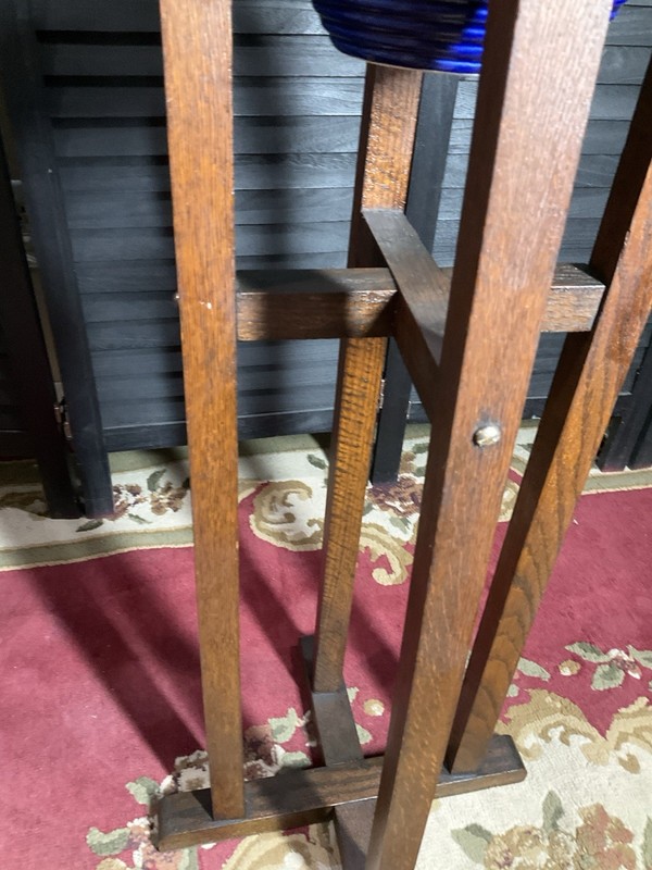 Antique Mission Solid Oak Plant Stand 30" Arts Crafts 1900s Flathead Screws gallery