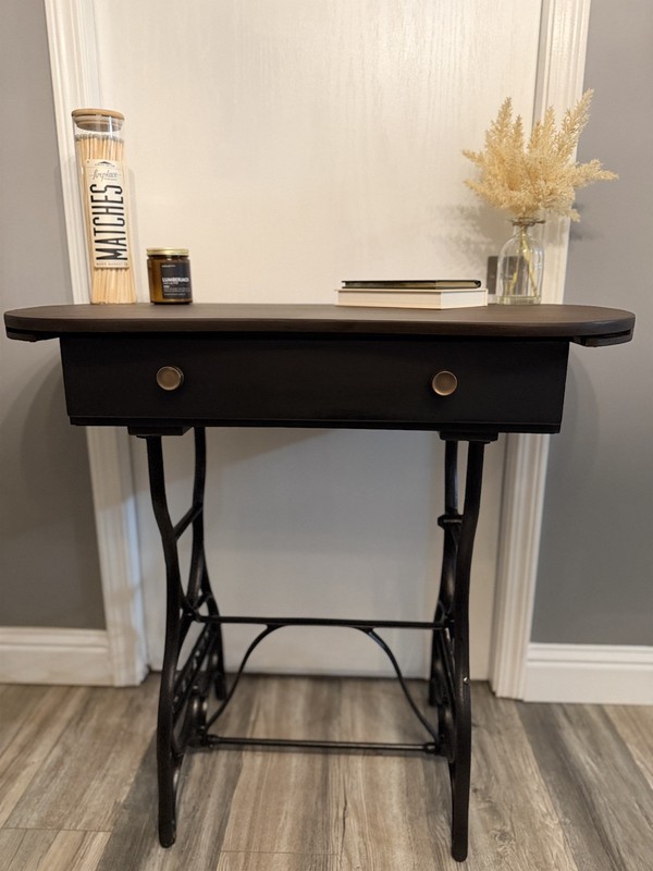 Antique JEWEL Sewing Table Refinished Walnut Top & Cast Iron Base with Drawer