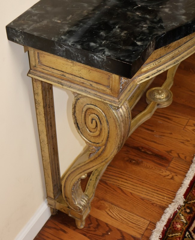Louis XV Style Faux Marble Gold Console Table Attributed To Maison Jansen gallery