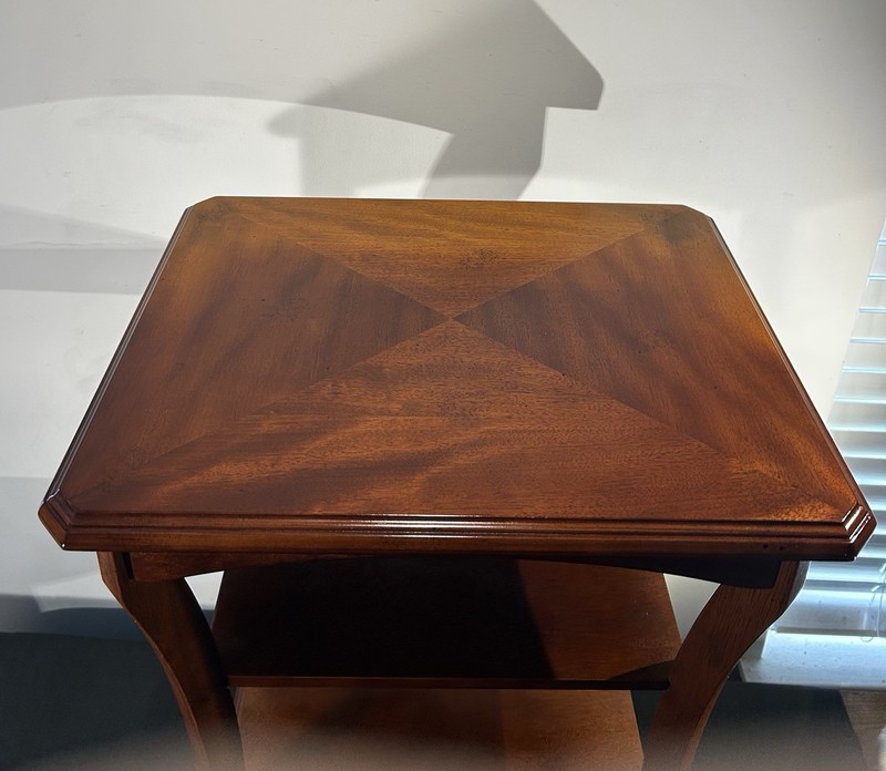 Late 20th C. 4-Tier Mahogany Side Table ~ Bookmatched Top ~ Bombay Co. gallery