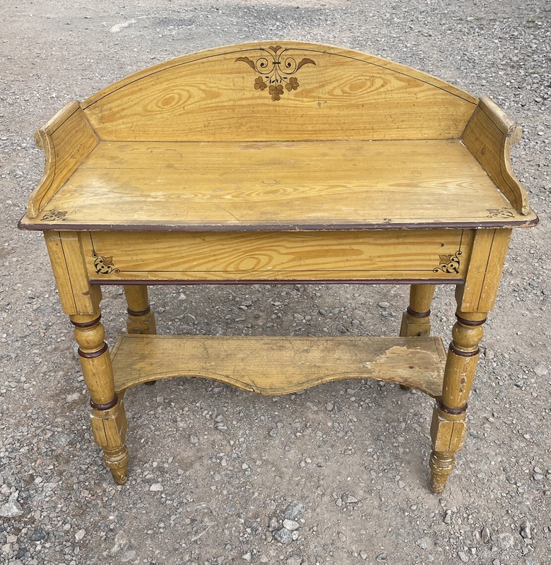 ANTIQUE 19th CENTURY POLYCHROME PINE HAND PAINTED WASH STAND c1900