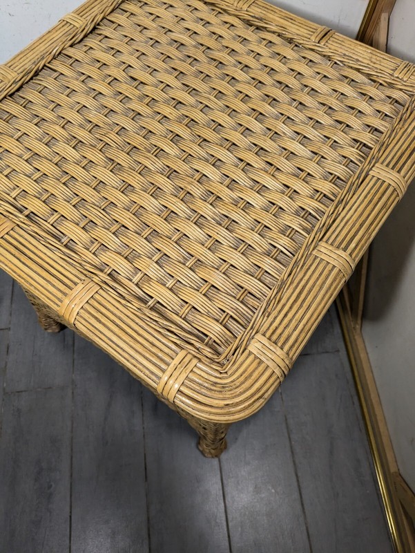 Vintage 1980s Boho Chic Coastal Wicker Rattan Square Side End Table gallery
