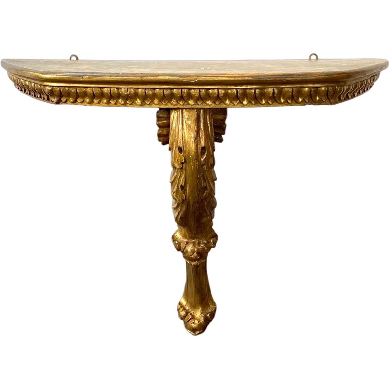 Antique Italian Gilt Pine Wall Mount Console Table / Bracket Shelf c. 1800