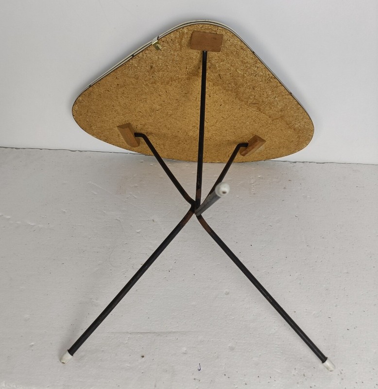 Lovely Small Side Occasional Table Iron Legs marble look top Modernist Vintage gallery