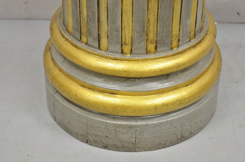 Italian Neoclassical French Empire Grey & Gold Painted Wooden Column Pedestal gallery