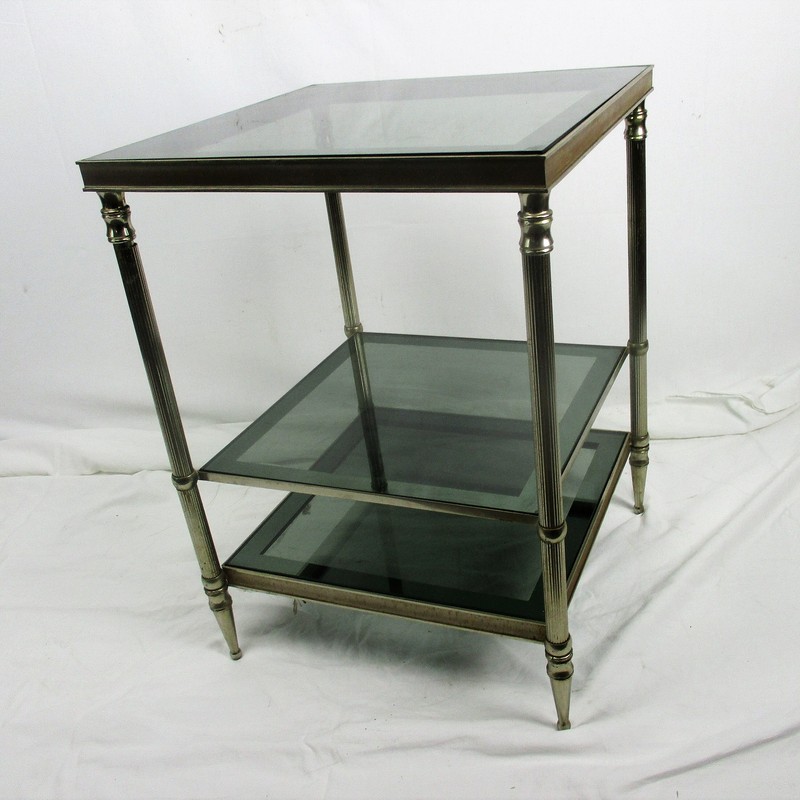 vintage small coffee cocktail side table 3 tier smoked glass chrome funky practi gallery