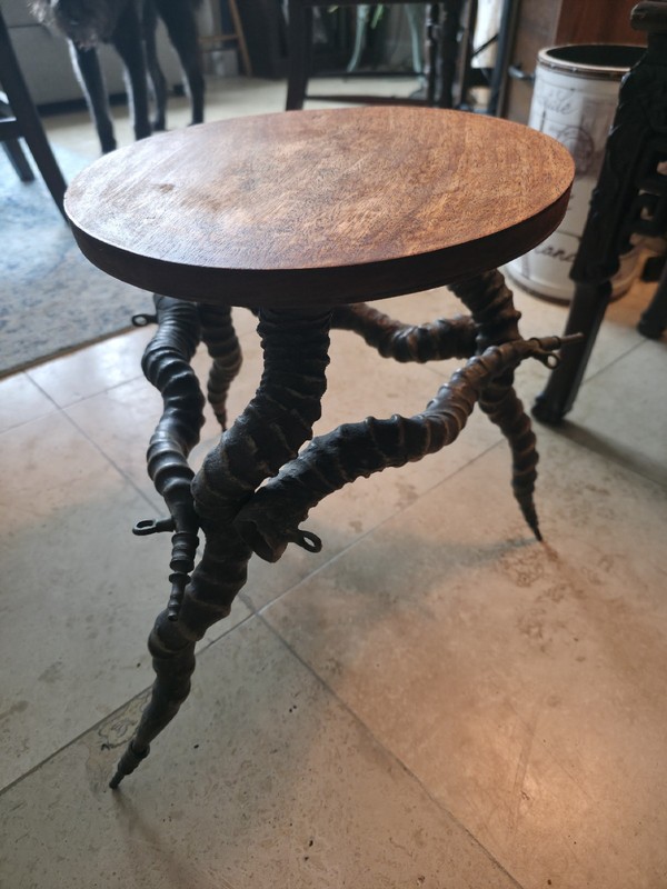 Vintage African Kudu Horn/Antler Rustic Round Side Accent Table / Stool - 18" gallery