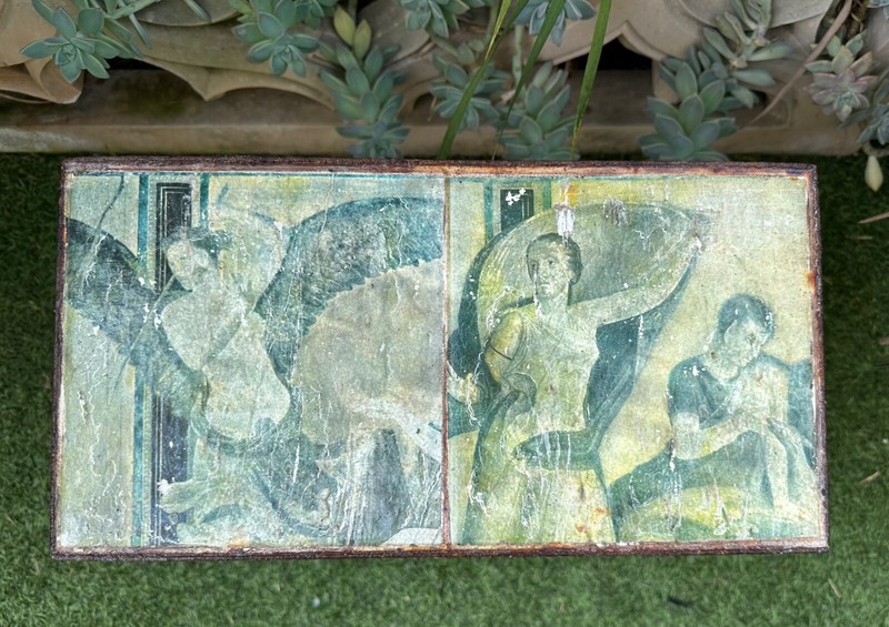 Late 19th century Wrought Iron Roman Fresco Tile Table gallery
