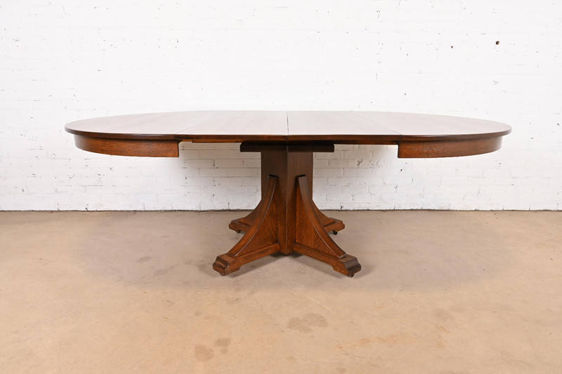 Stickley Brothers Antique Mission Oak Arts & Crafts Pedestal Dining Table gallery